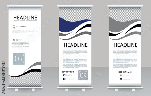 Professional Roll-Up Banner Templates Wave. Modern Business Corporate Design