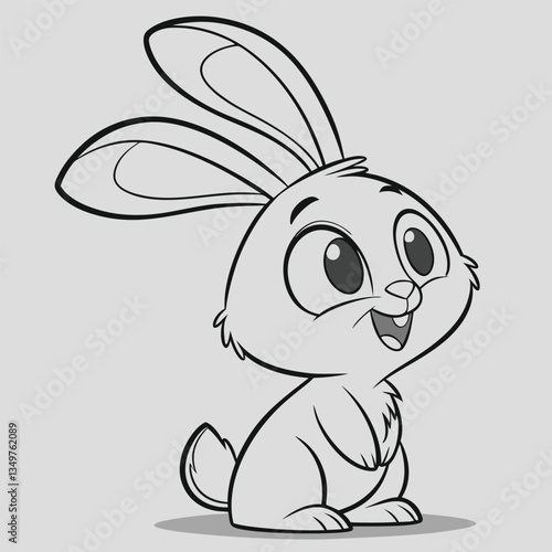 A cute cartoon bunny happily holding an Easter egg, with a big smile and fun, colorful spring vibe, perfect for a joyful holiday illustration