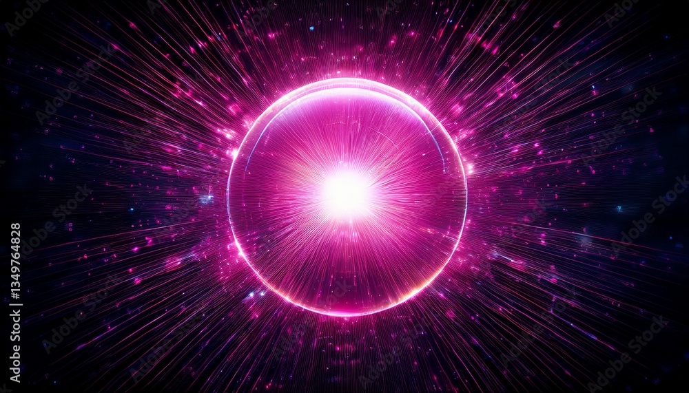 Naklejka premium radiant pink glowing orb against dark background with bright starburst effect