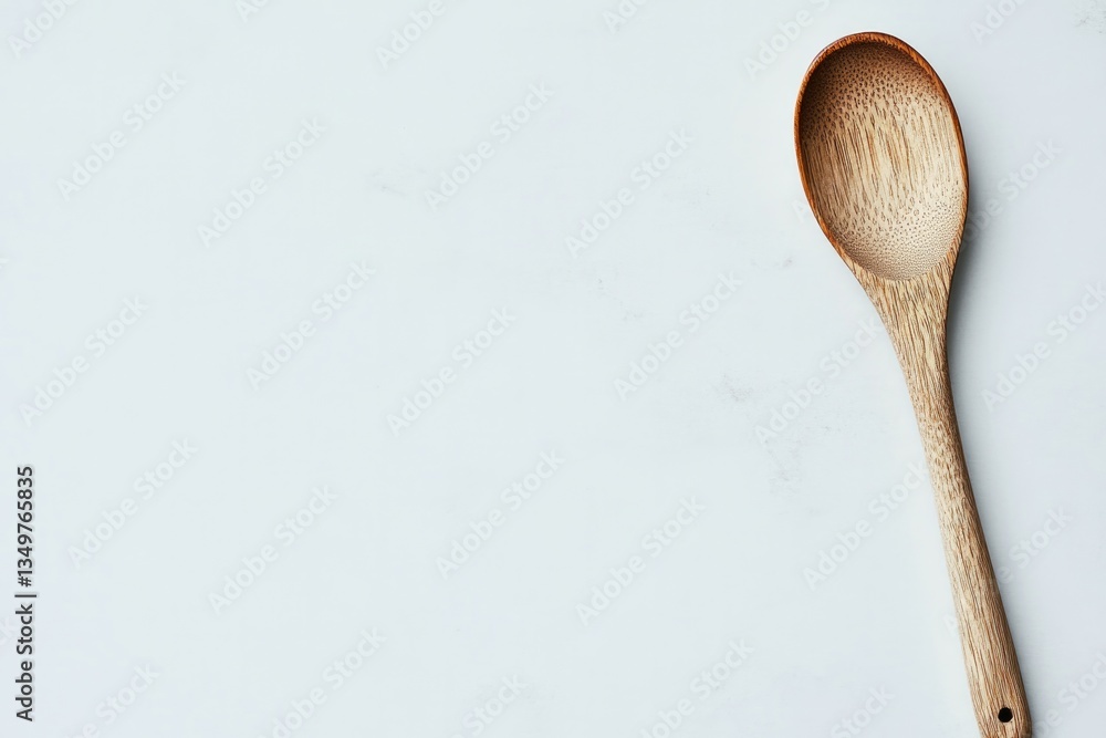 single rustic wooden spoon lays diagonally across pristine white background embodying essence of home cooking simplicity single rustic wooden spoon lays diagonally across pristine white background embodying essence of home cooking simplicity