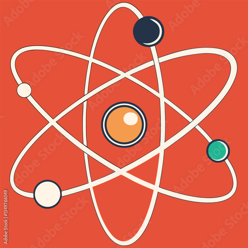 3D Atom Symbol on Dark Background with Electrons Orbiting