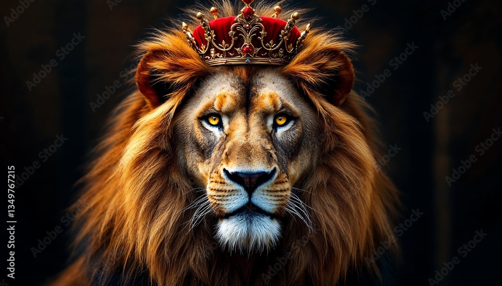 Naklejka premium Majestic Lion King Wearing a Golden Crown