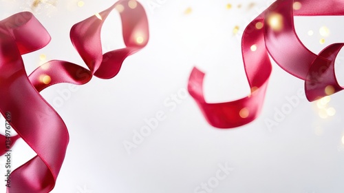 Vivid Red Ribbons And Sparkles On A White Background