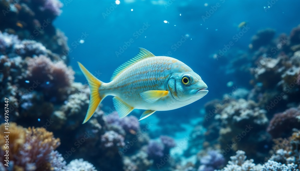 Fototapeta premium Ocean Fish Swimming in Coral Reef Underwater Scene