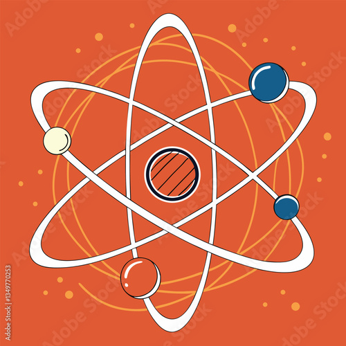 3D Atom Symbol on Dark Background with Electrons Orbiting