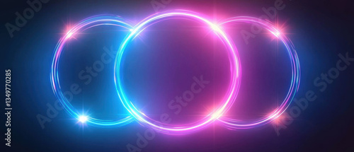 Floating neon rings creating 3D depth illusion with vibrant colors and glowing effects, perfect for modern designs