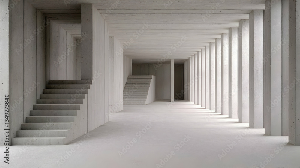 Fototapeta premium Modern Concrete Interior Hallway With Steps