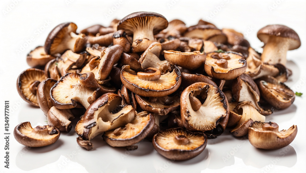 Savory Roasted Sliced Mushrooms Isolated on a White Background - A Flavorful Addition to Dishes Savory Roasted Sliced Mushrooms Isolated on a White Background - A Flavorful Addition to Dishes