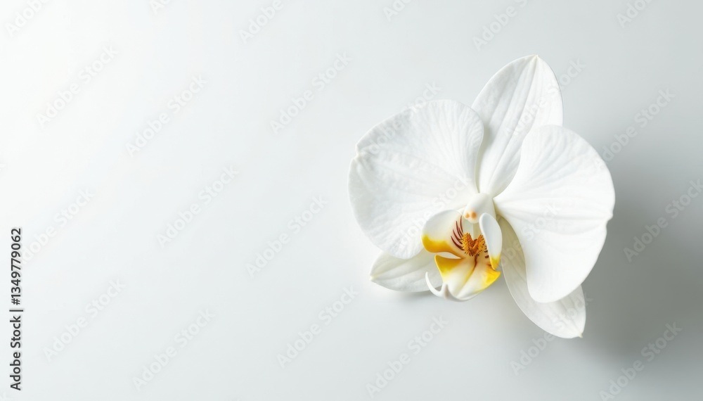 Delicate white orchid blossom on pure white background, botanical, calm, white background Delicate white orchid blossom on pure white background, botanical, calm, white background