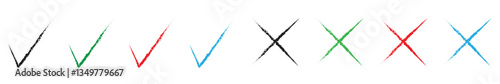 Grunge checkmarks and cross symbols set