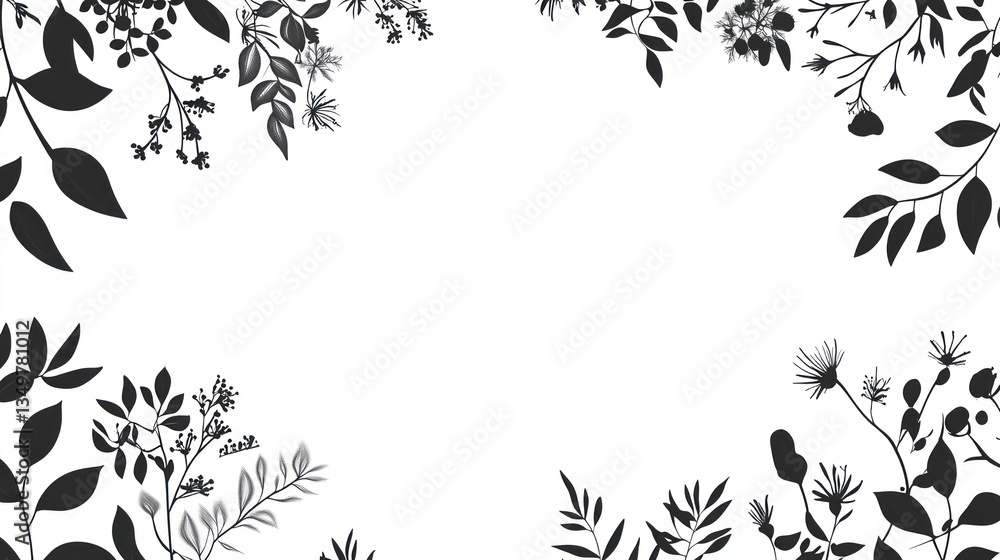 Simple black and white floral frame, botanical, nature, elegant, graphic design, border, for print, poster design Simple black and white floral frame, botanical, nature, elegant, graphic design, border, for print, poster design