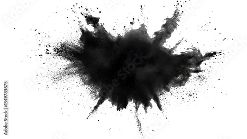 Vector black powder explosion on transparent white background. Black powder explosion, white background, dramatic effect,