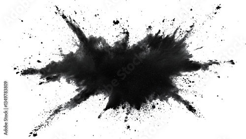 Vector black powder explosion on transparent white background. Black powder explosion, white background, dramatic effect,