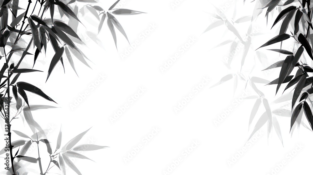 Naklejka premium Abstract Bamboo Branches, Ink Wash Painting, Background, Print Design