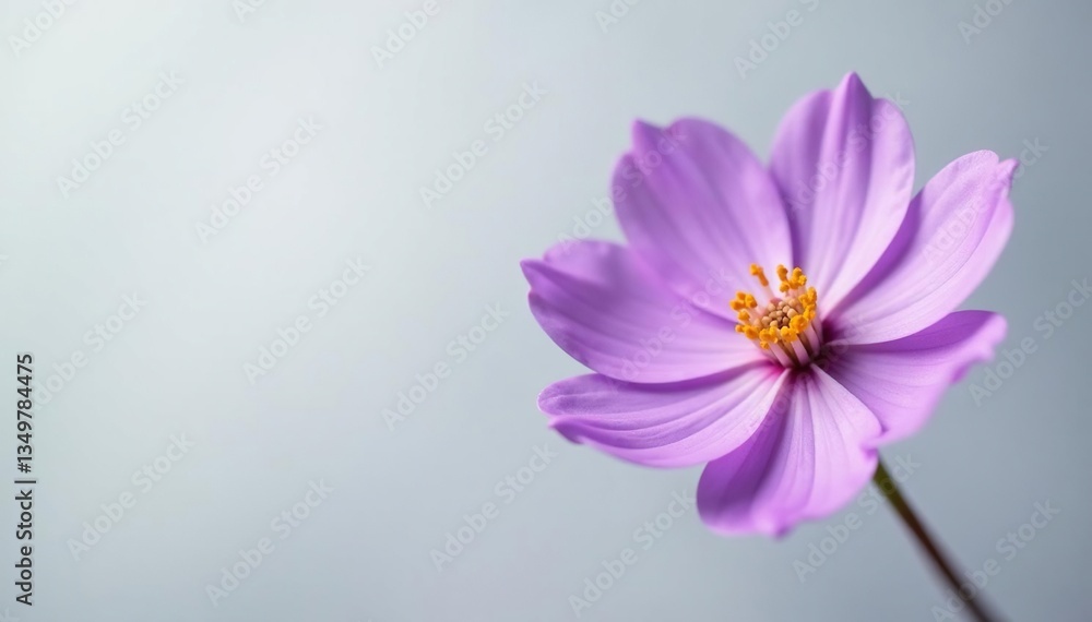 Fototapeta premium Softly bloomed purple flower on a light gray background, light gray, blossom, delicate
