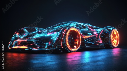Futuristic Racing Car in Neon Lights with High-Tech Design