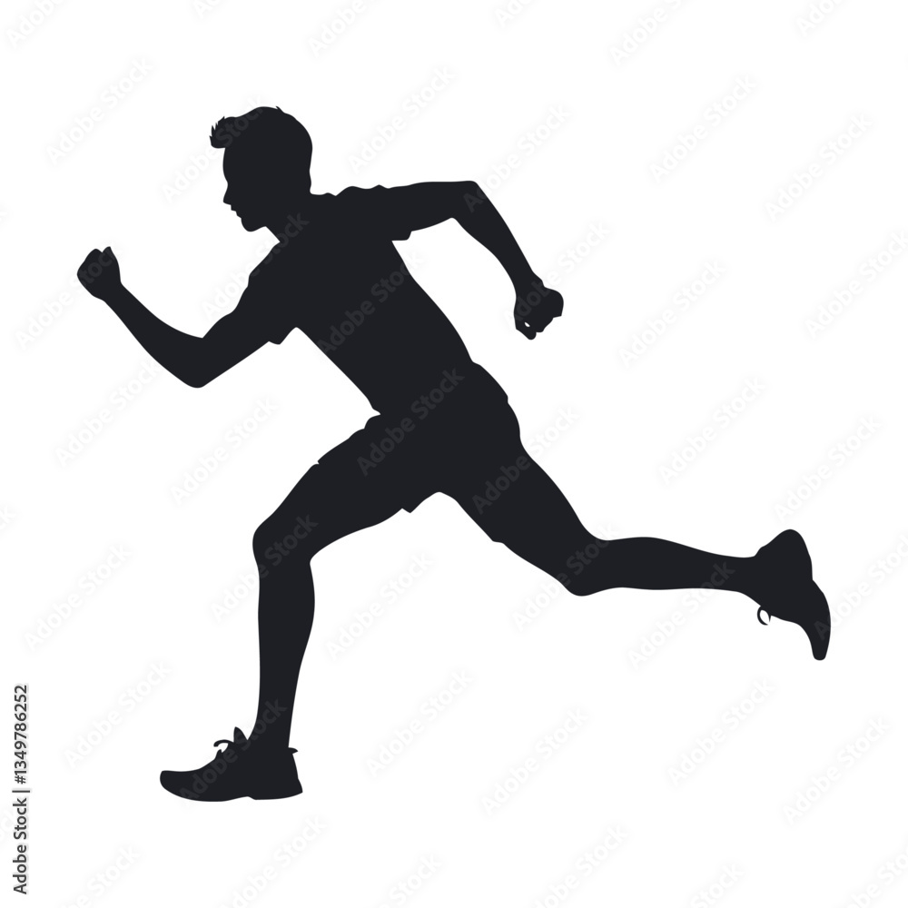 A black and white vector illustration of a man running in motion on a white background A black and white vector illustration of a man running in motion on a white background