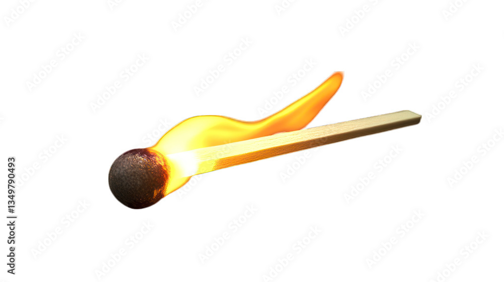 A lit matchstick with a small flickering flame on a transparent background A lit matchstick with a small flickering flame on a transparent background