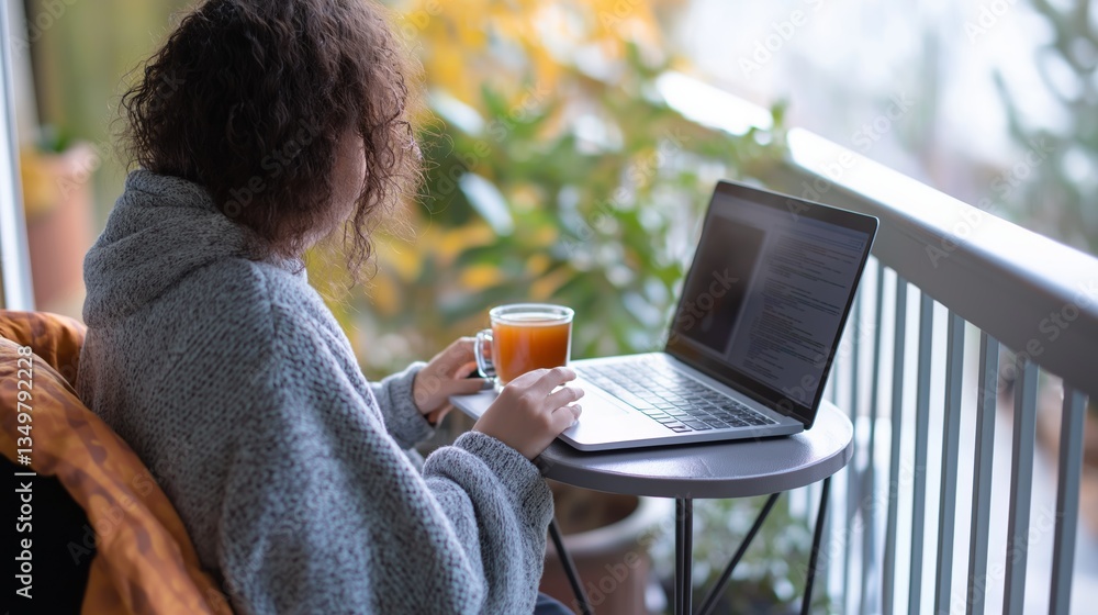 Balcony Office Essentials Laptop Tea Connectivity Balcony Office Essentials Laptop Tea Connectivity