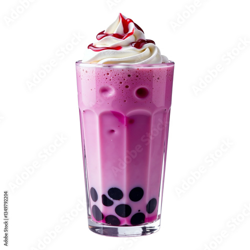Bubble tea. Berry Smoothie – Detailed Isolated Bright Purple Drink in a Glass with Fresh Berries, Vibrant, Refreshing and Tasty for Restaurant Menu Mockup and Promotional Use