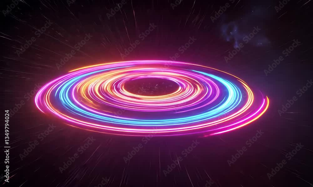 Abstract Glowing Neon Light Ring in Dark Space Geometric Design with Vibrant Futuristic Technology and Dynamic Motion Art Abstract Glowing Neon Light Ring in Dark Space Geometric Design with Vibrant Futuristic Technology and Dynamic Motion Art