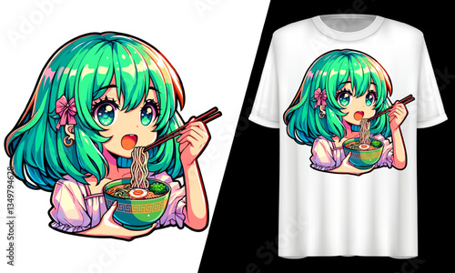Cute Anime Ramen Girl Kawaii Japanese Food Art.