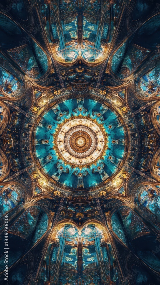 A symmetrical ornate ceiling displays captivating intricate design details A symmetrical ornate ceiling displays captivating intricate design details