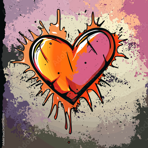 Family conflicts expressed through a bleeding heart in graffiti style

