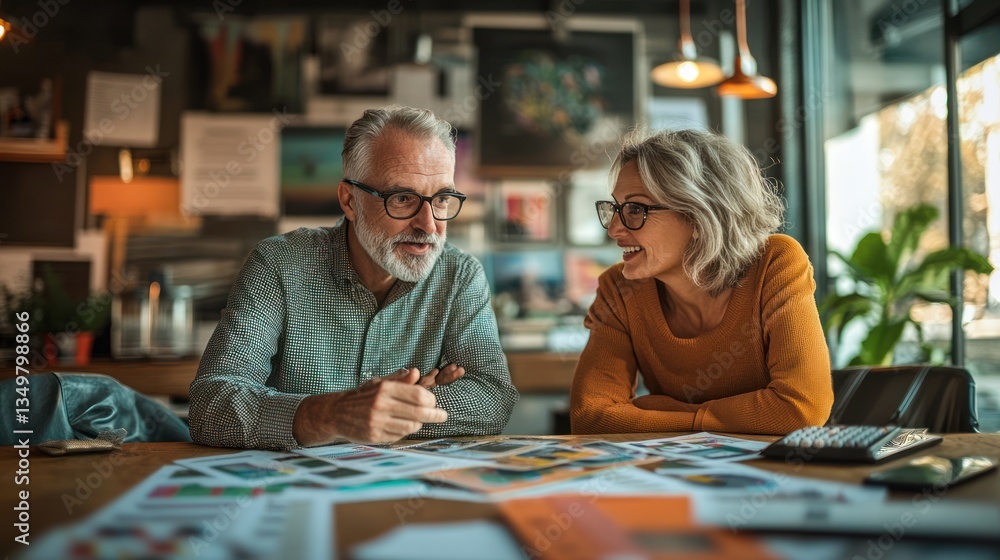Fototapeta premium Mature business colleagues discussing design concepts in a modern office