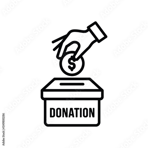 Donation Box Icon with Hand Holding Dollar Coin - Charity and Fundraising Symbol, Donation Box Icon, vector