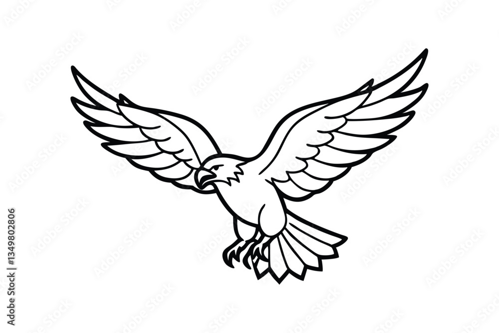 Fototapeta premium Line art vector illustration of an eagle in mid-flight with its wings spread wide.eps