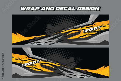 Sport car wrap design and vehicle livery in yellow and black background color  Vector template EPS 10