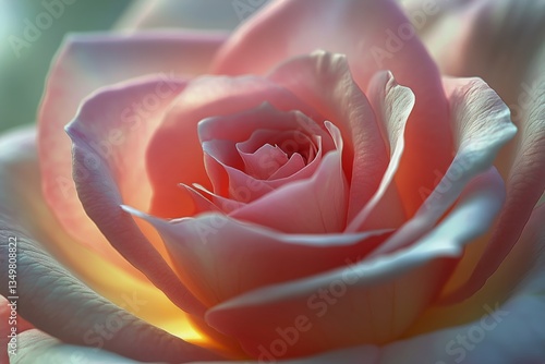 Pink Rose Blooms in Soft Light Showcasing Delicate Petals and Layers