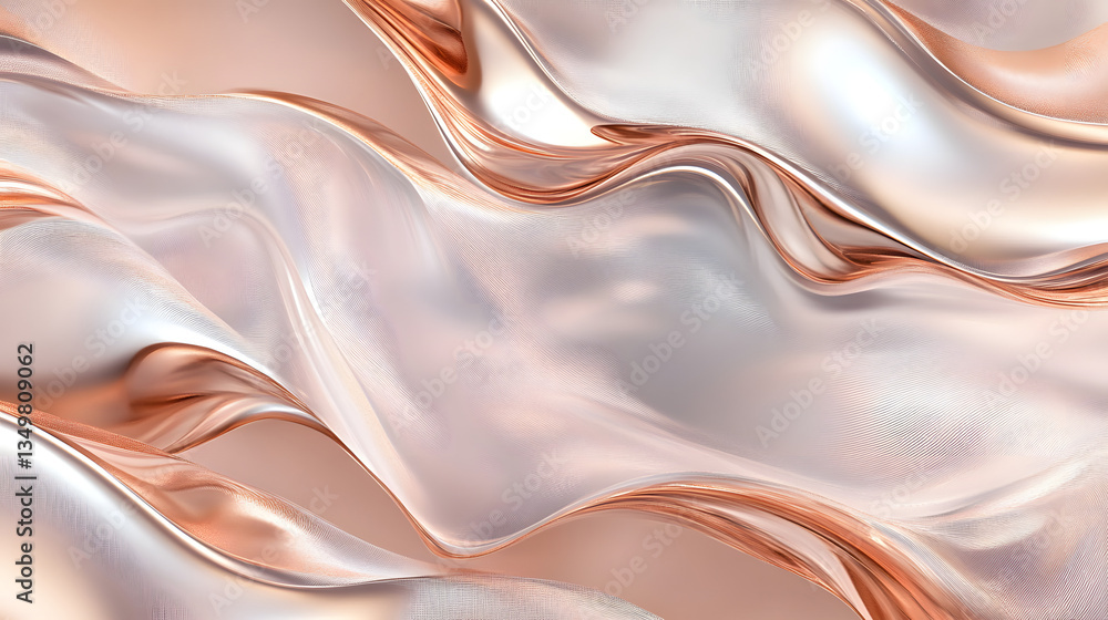 Fototapeta premium Luxurious Flow: A mesmerizing dance of light and shadow on a flowing, metallic fabric. The fabric gently drapes, revealing subtle highlights and shadows.