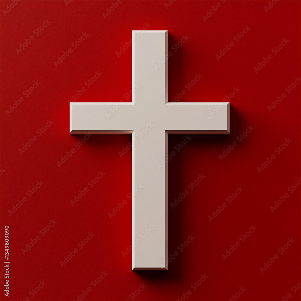 Simple White Christian Cross on Deep Red Background Simple White Christian Cross on Deep Red Background