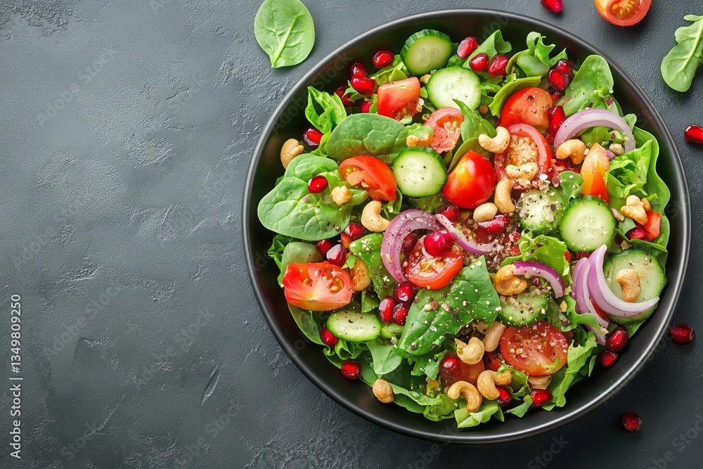 Fresh Garden Salad With Vibrant Colors and Healthy Ingredients on Dark Surface Fresh Garden Salad With Vibrant Colors and Healthy Ingredients on Dark Surface