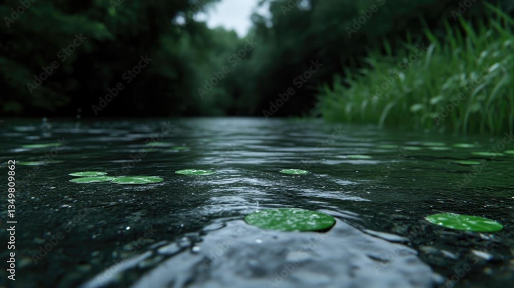 Fototapeta premium Tranquil river scene in a lush forest