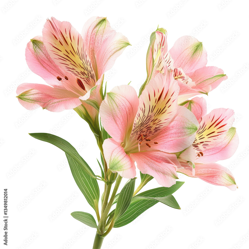 Fototapeta premium Pink and white lilies arranged elegantly on a soft gray background, creating a serene and delicate floral composition.