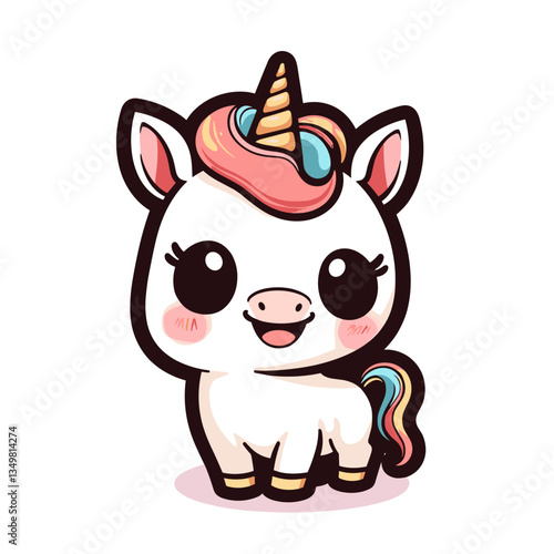 Happy kawaii unicorn illustration with playful design, adorable concept