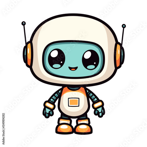 Cute kawaii robot illustration with happy expression for playful context