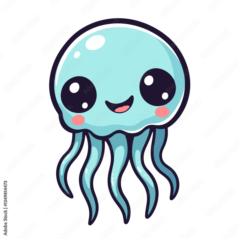 Obraz premium Cute kawaii jellyfish illustration with happy expression for playful context