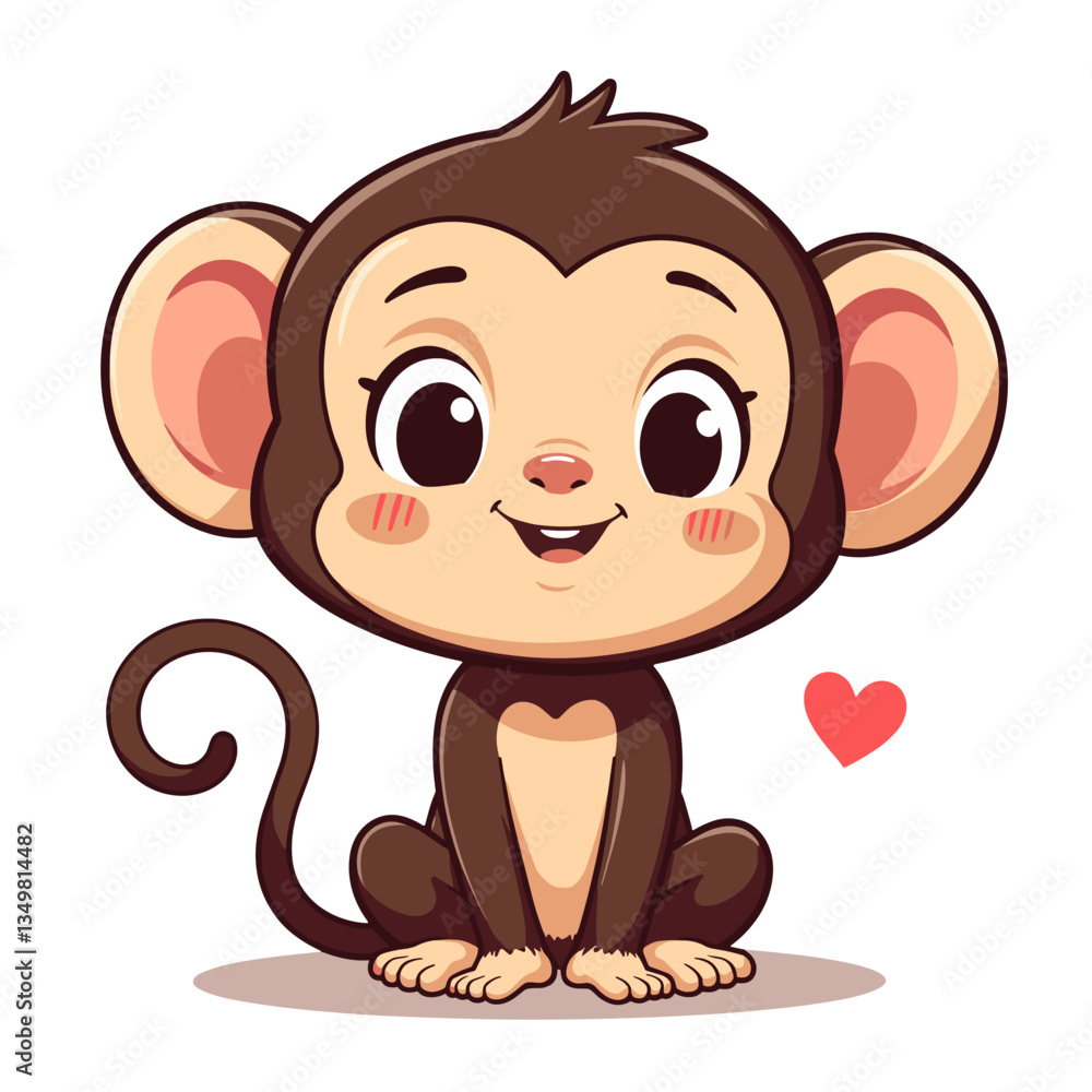 Obraz premium Adorable happy monkey illustration with heart, playful charm