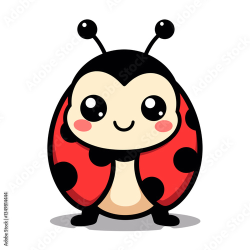 Adorable kawaii ladybug with happy expression on white background, cuteness