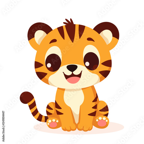 Happy kawaii tiger illustration with playful design, adorable concept