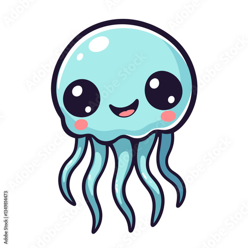 Cute kawaii jellyfish illustration with happy expression for playful context