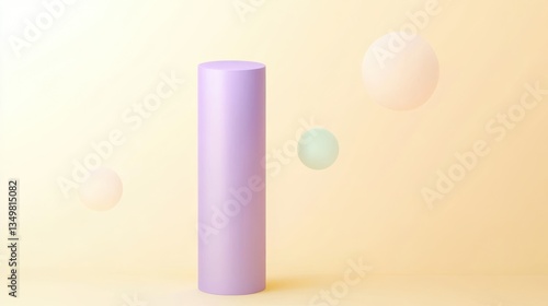 Wallpaper Mural Pastel cylinder display, soft background, floating spheres Torontodigital.ca
