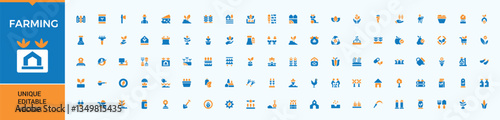 Farming colorful filled icon collection. Contain filled symbols organic, field, plantation, eco, agriculture and more. Minimalist vector collections. Farm filled icon collection. Pixel Perfect.