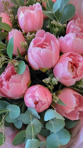 Beautiful Pink Peony Bouquet With Eucalyptus Arranged for a Special Occasion