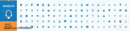 Jewelry colorful solid icon. Includes flat solid symbols elegance, expensive, luxury, jewellery, fashion, precious and more. Flat solid icons set. Gem solid icon. Editable vector. Pixel perfect.