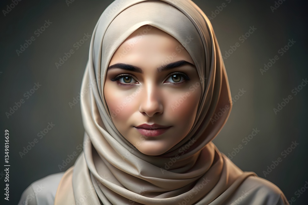 Naklejka premium Smiling Hijabi Girl Standing with Confidence. Cheerful Hijabi Girl. Young Woman in Hijab.